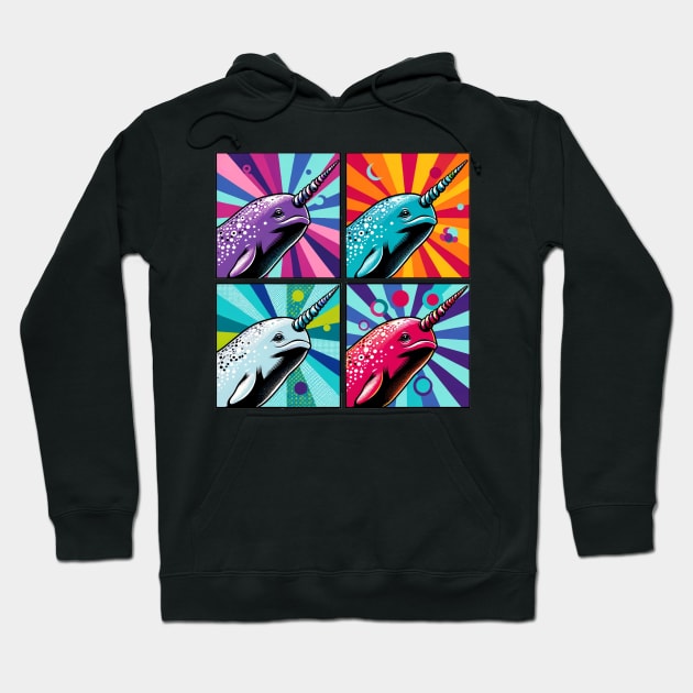 Neon Narwhal Pop Art - Mystical Marine Hoodie by PawPopArt